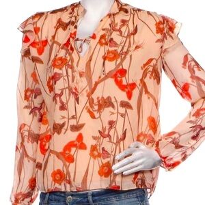 aritzia little moon blouse floral orange red top